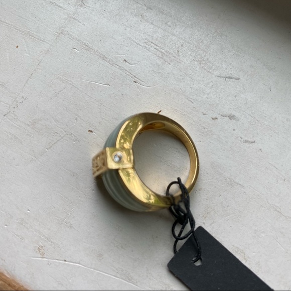 18k gold over sterling jade ring with lab sapphire - Picture 3 of 13